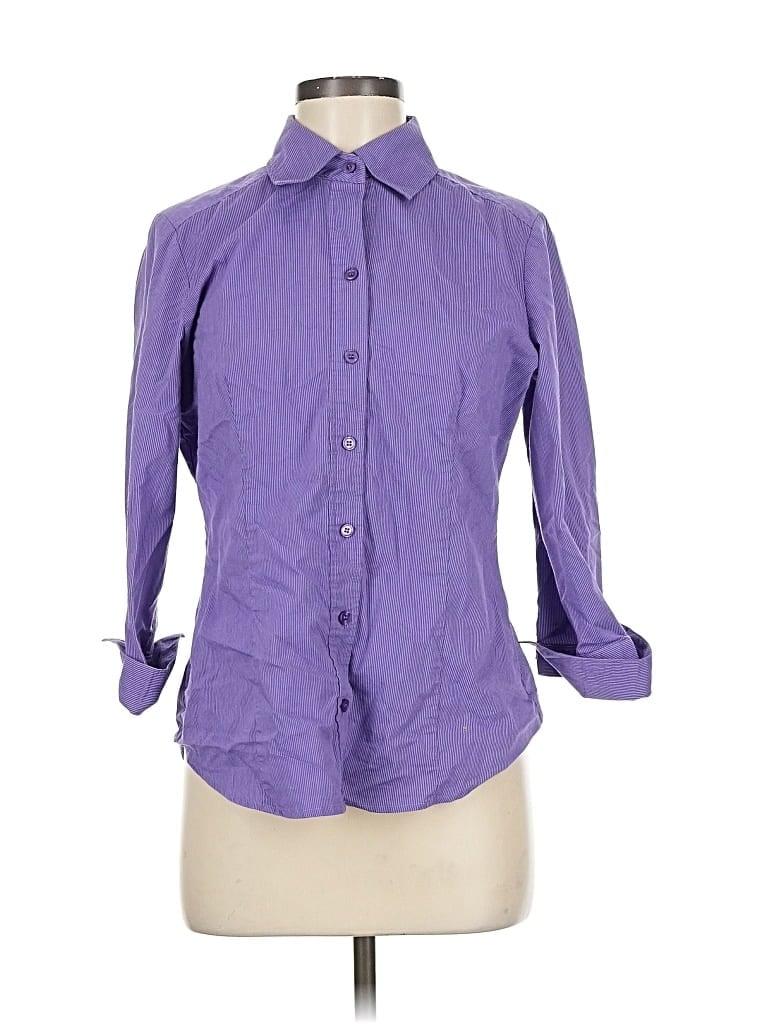 Pre-owned New York And Company 3/4 Sleeve Button Down Shirt In Purple