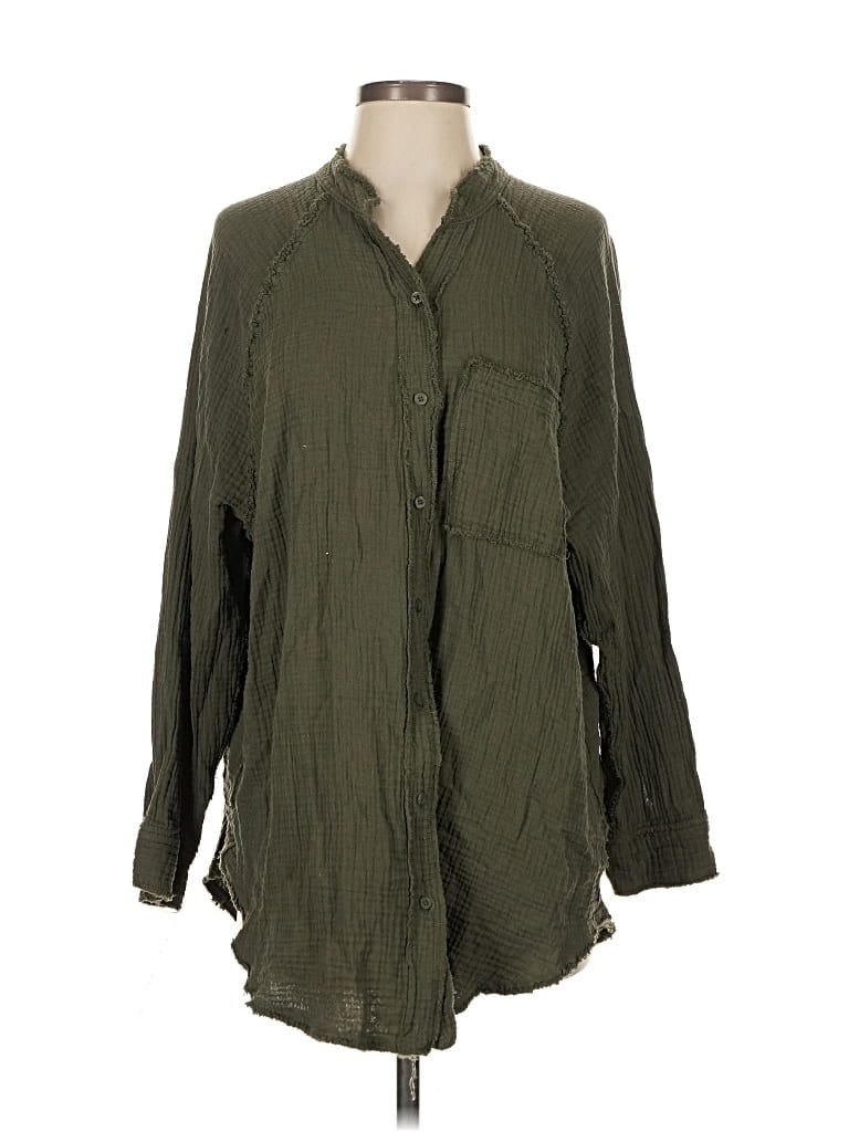 Pre-owned Aerie Long Sleeve Button Down Shirt In Green