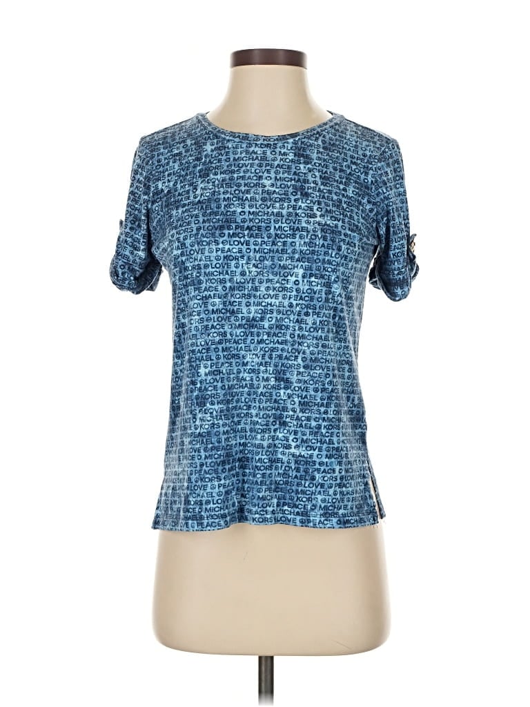 Pre-owned Michael Michael Kors Short Sleeve Top Blue Square Neckline Tops