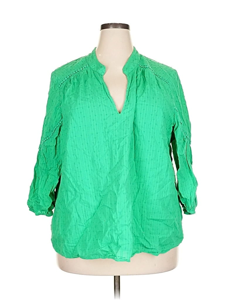 Pre-owned Crown & Ivy 3/4 Sleeve Blouse In Green