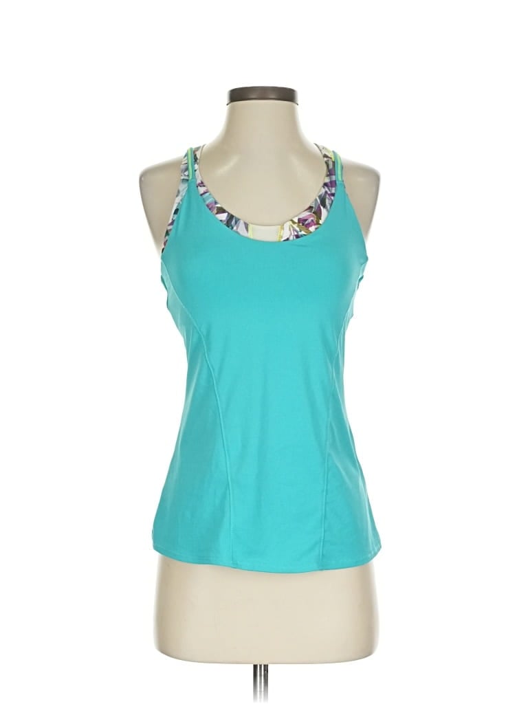 Pre-owned Lucky In Love Tank Top Teal Halter Neckline Tops In Blue