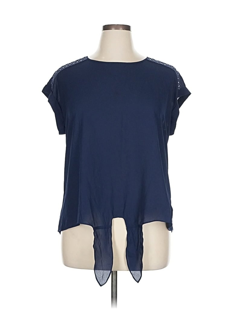 Pre-owned Fortune + Ivy Short Sleeve Top Blue Keyhole Neckline Tops