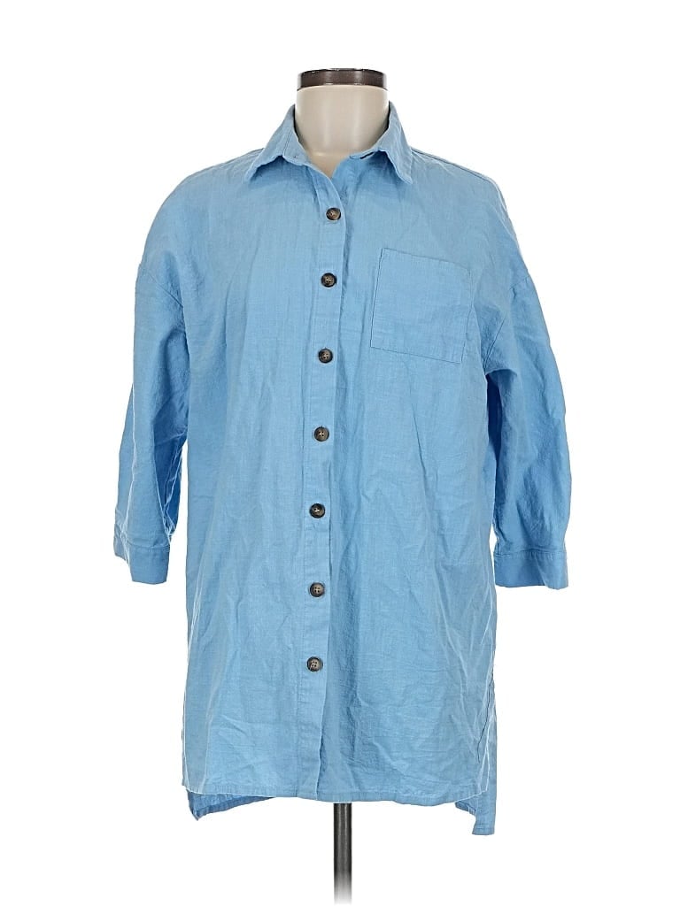 Pre-owned Beyove 3/4 Sleeve Button Down Shirt In Blue