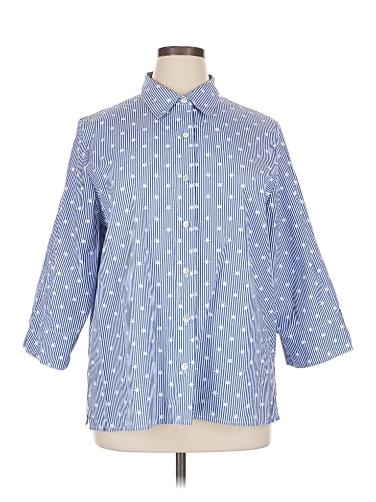 Pre-owned Alfred Dunner 3/4 Sleeve Button Down Shirt In Blue