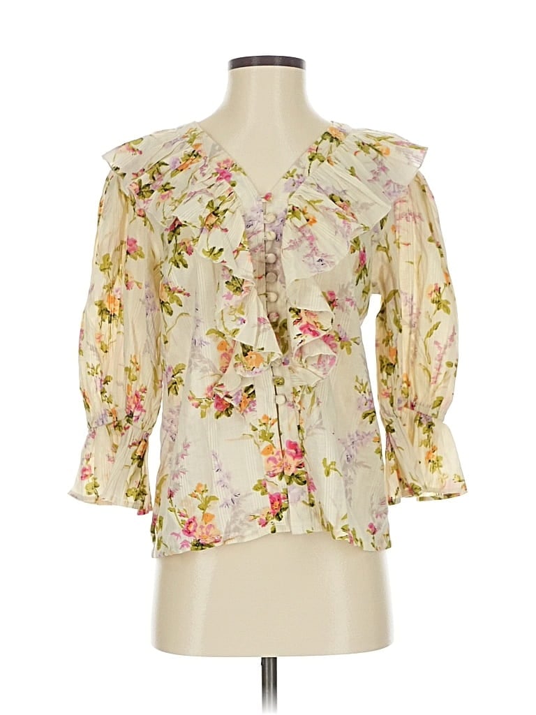 Pre-owned Mille Resort & Travel 3/4 Sleeve Blouse In White