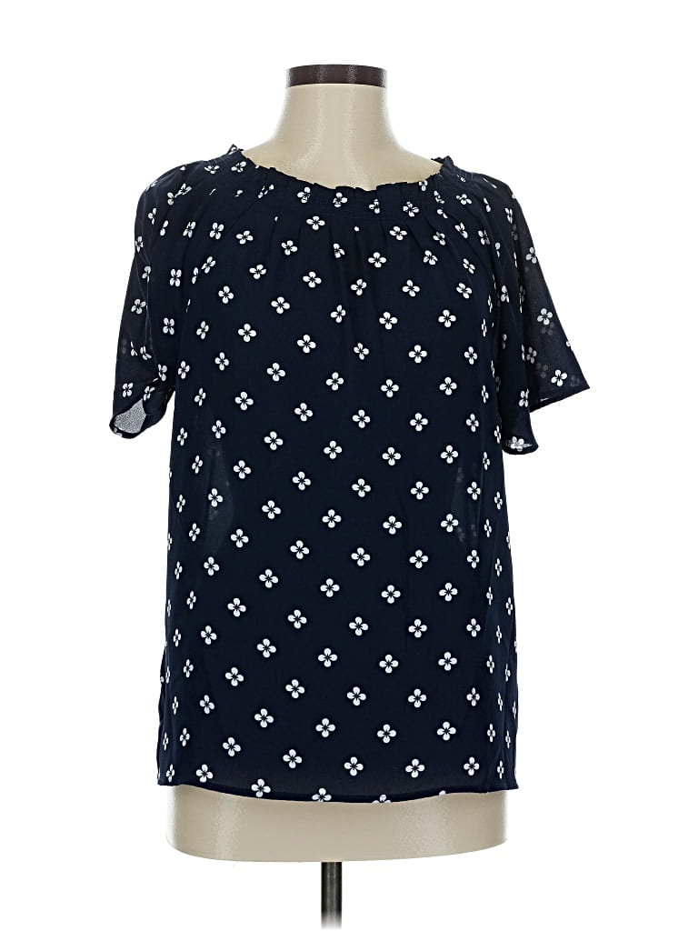 Pre-owned Ann Taylor Factory Short Sleeve Blouse In Blue