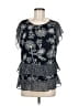 CAbi 100% Polyester Floral Black Blue Short Sleeve Blouse Size M - photo 1