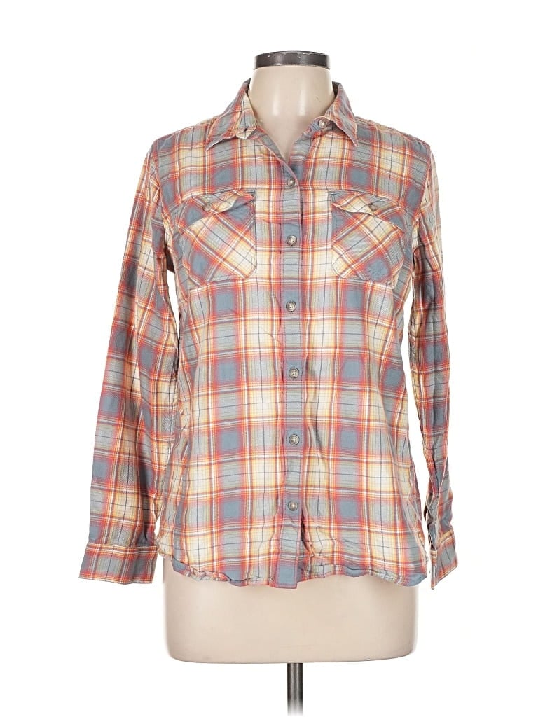 Pre-owned Eddie Bauer 3/4 Sleeve Button Down Shirt In Orange