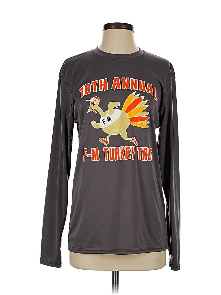 Pre-owned Port & Company Long Sleeve T-shirt In Gray