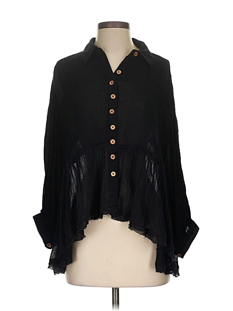 Pre-owned Free People 3/4 Sleeve Blouse In Black