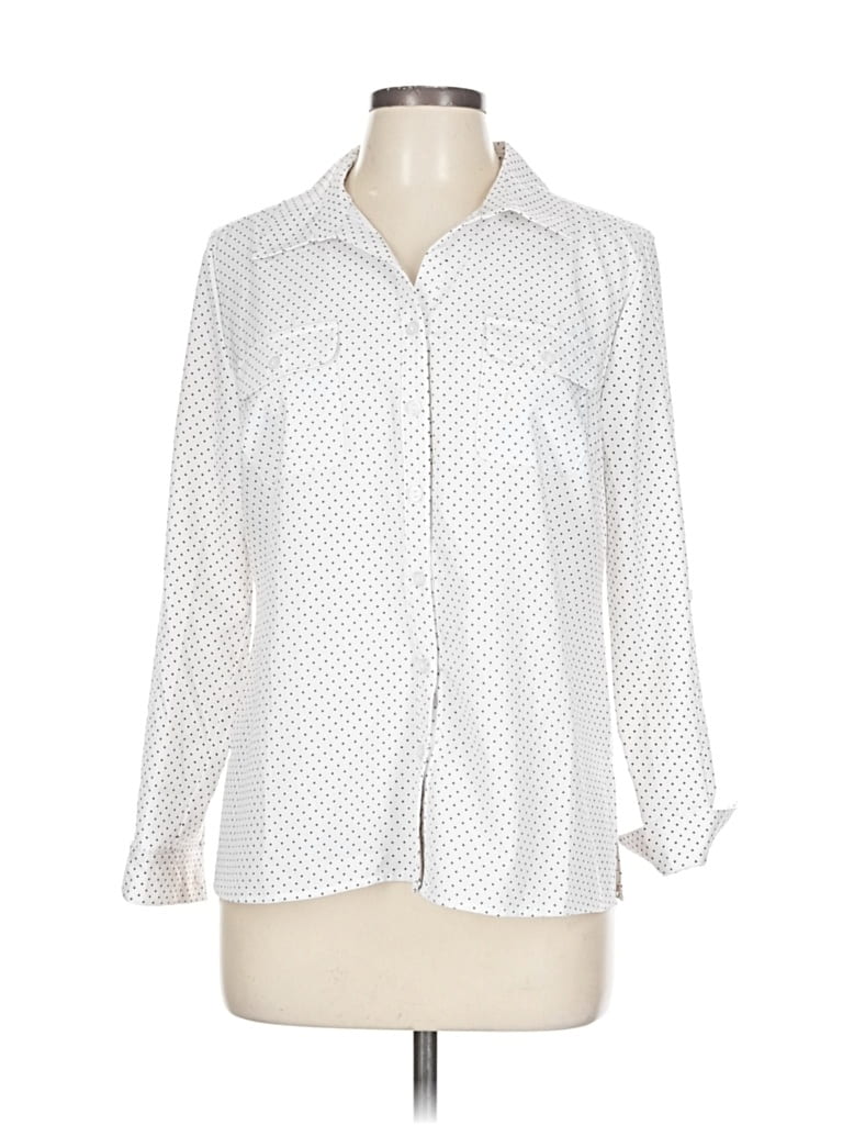 Pre-owned Ny Collection Long Sleeve Blouse In White
