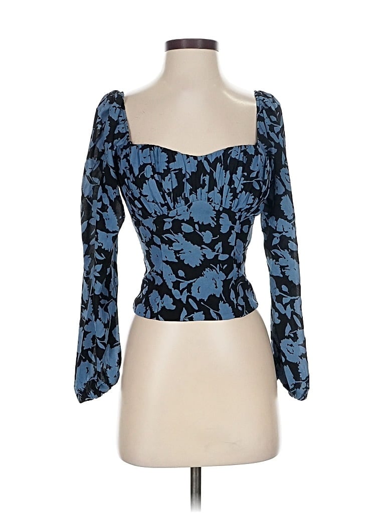 Pre-owned Abercrombie & Fitch 3/4 Sleeve Top Blue Floral Pattern Sweetheart Neckline Tops