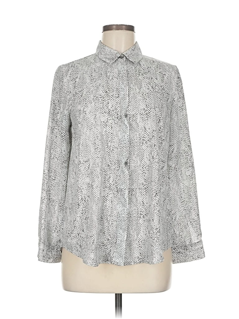 Pre-owned Ann Taylor Factory Long Sleeve Blouse In Silver