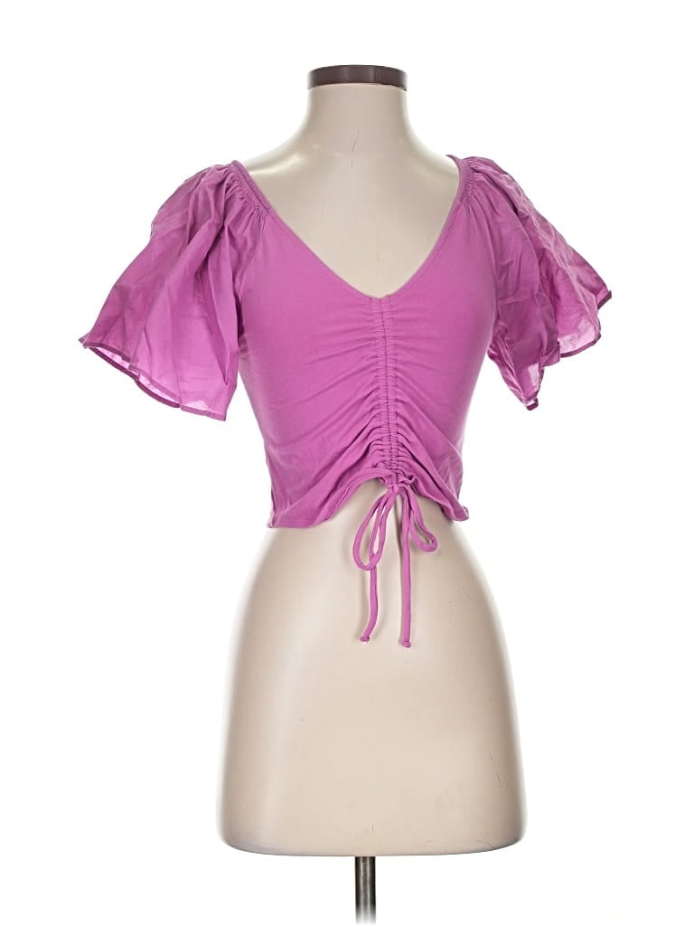 Pre-owned Maeve By Anthropologie Short Sleeve Top Pink Sweetheart Neckline Tops