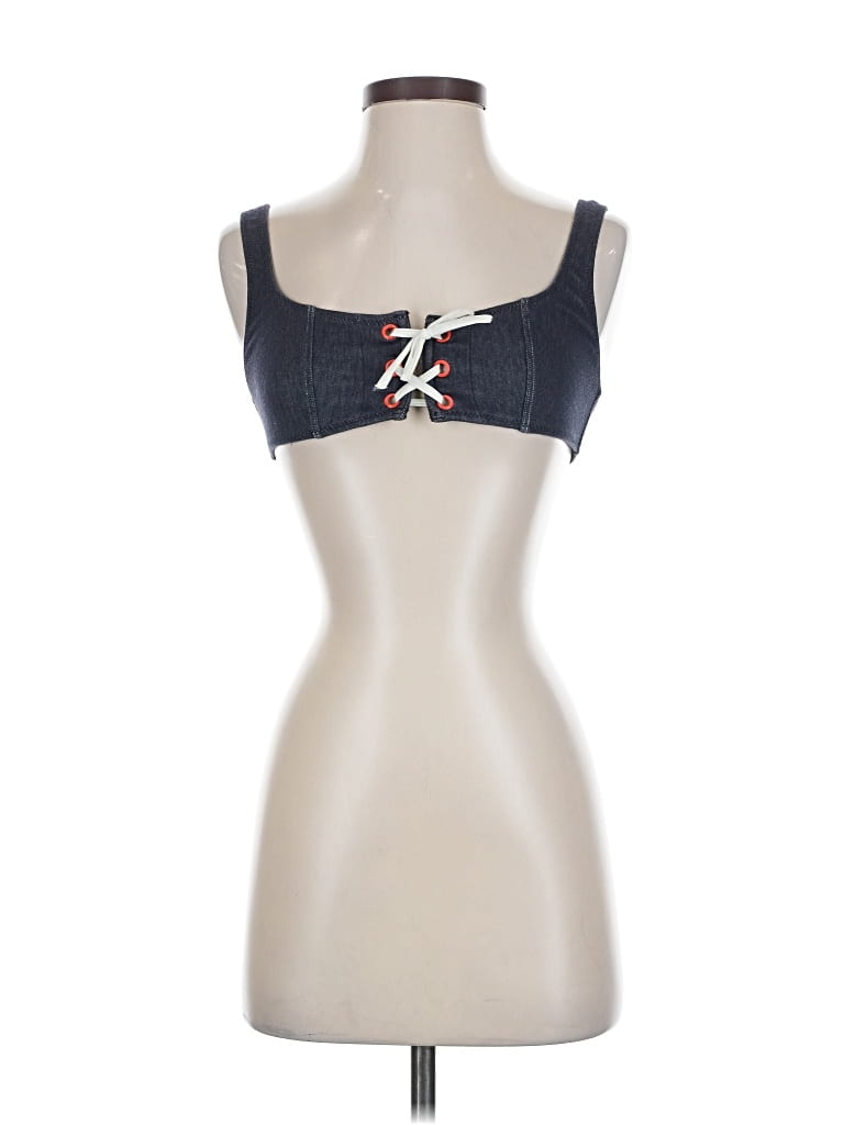 Pre-owned Solid & Striped Tank Top Blue Strapless Neckline Tops