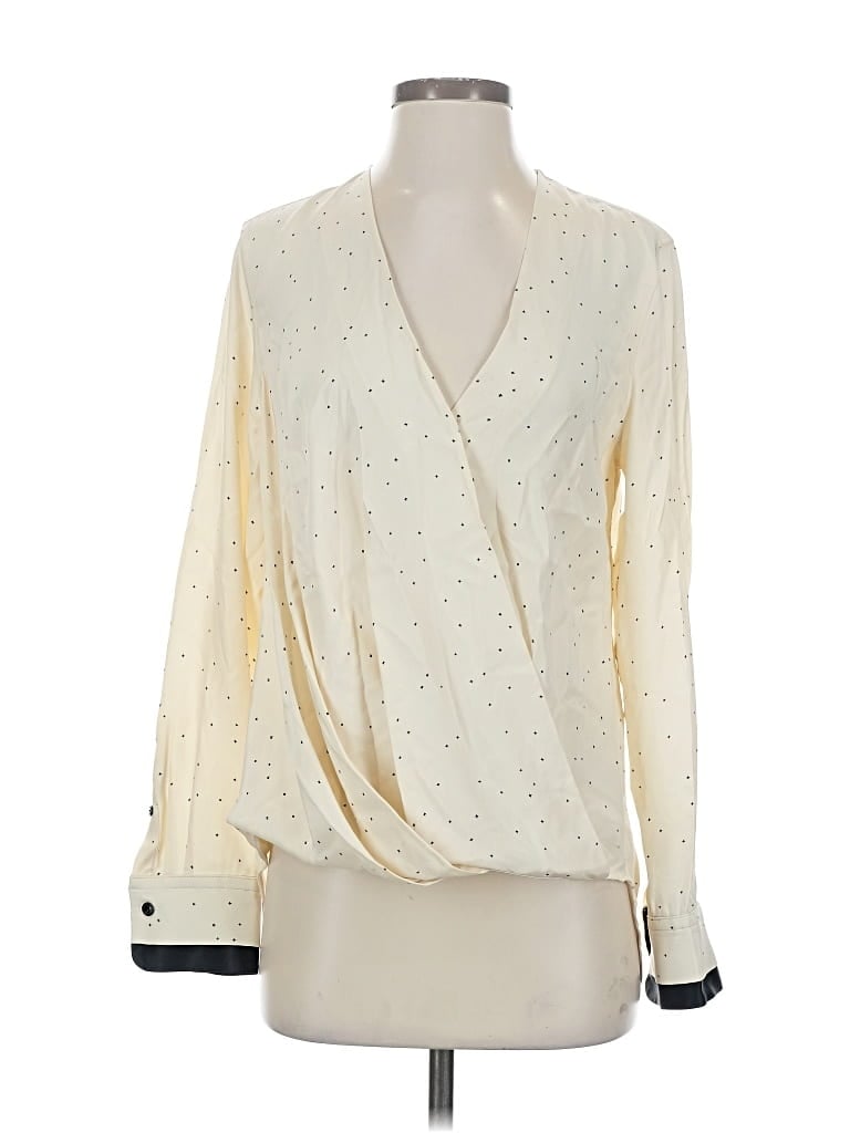 Pre-owned Rag & Bone Long Sleeve Silk Top Ivory Plunge Neckline Tops In White