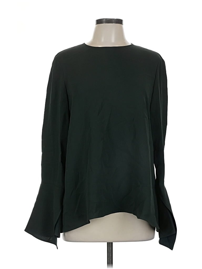 Pre-owned Lafayette 148 Long Sleeve Silk Top Black Boatneck Tops