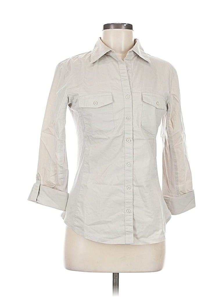 Pre-owned Signature By Larry Levine 3/4 Sleeve Button Down Shirt In Gray