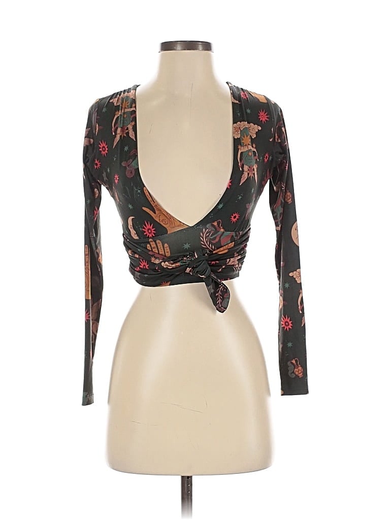 Pre-owned Urban Outfitters Long Sleeve Top Green Plunge Neckline Tops