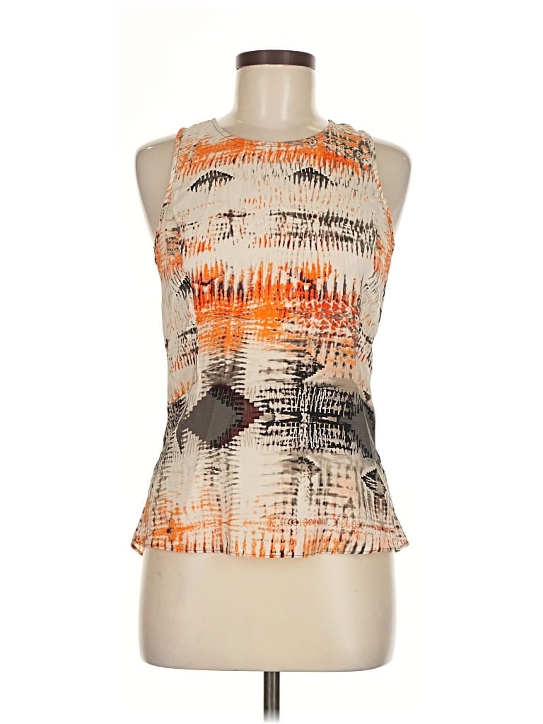 Pre-owned Waverly Grey Sleeveless Silk Top Orange Halter Neckline Tops
