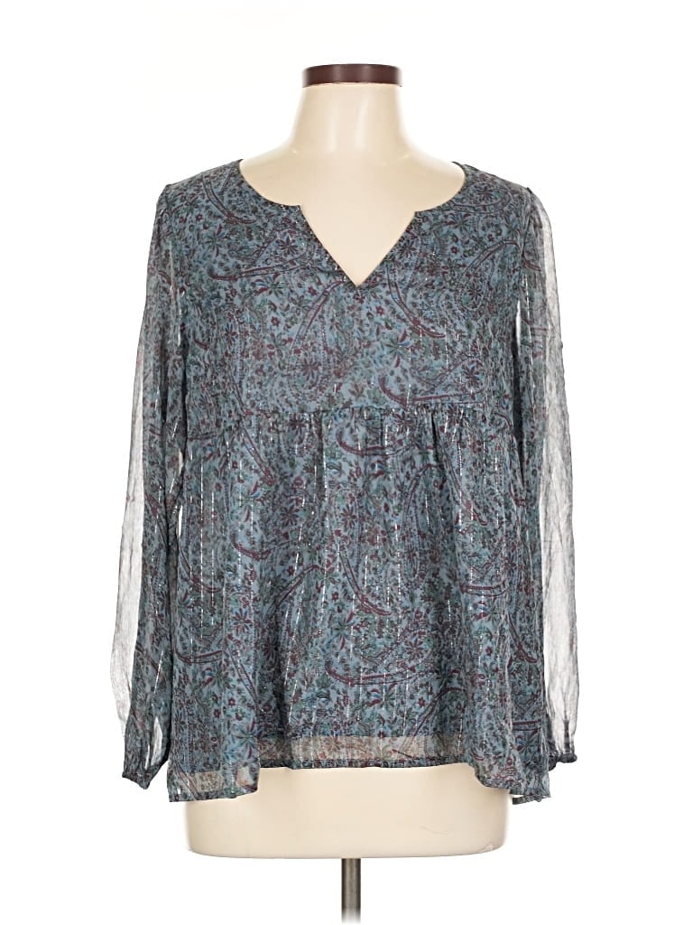 Pre-owned Lucky Brand Long Sleeve Blouse In Blue
