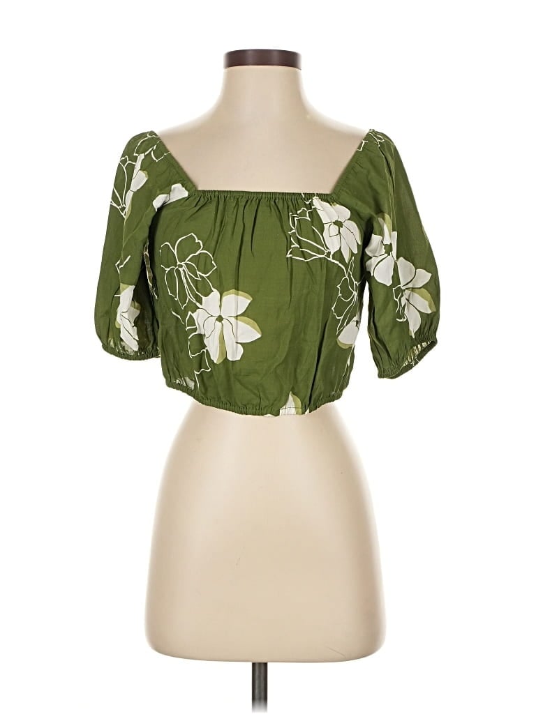 Pre-owned Billabong Short Sleeve Blouse In Green