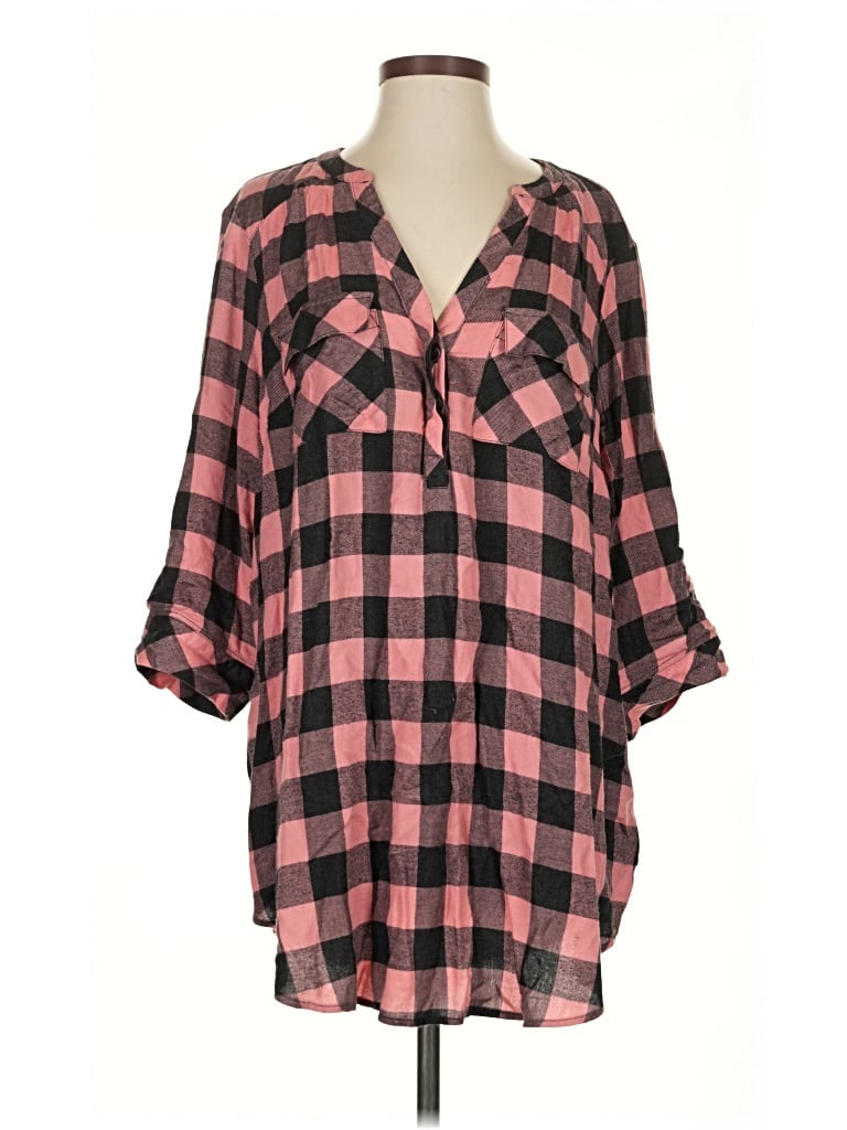 Pre-owned Torrid 3/4 Sleeve Button Down Shirt In Pink