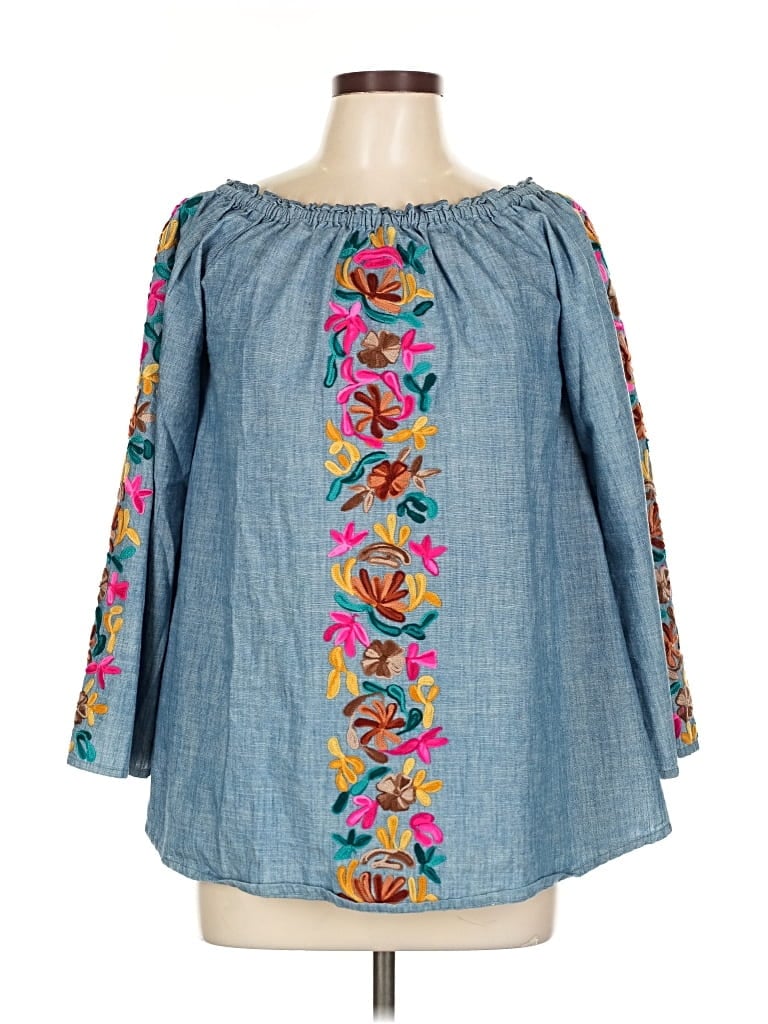 Pre-owned Assorted Brands 3/4 Sleeve Blouse In Blue