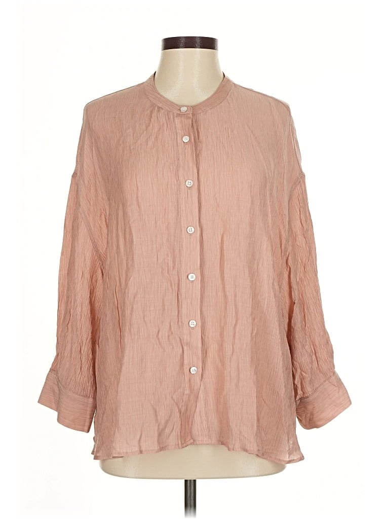 Pre-owned Unbranded 3/4 Sleeve Button Down Shirt In Brown