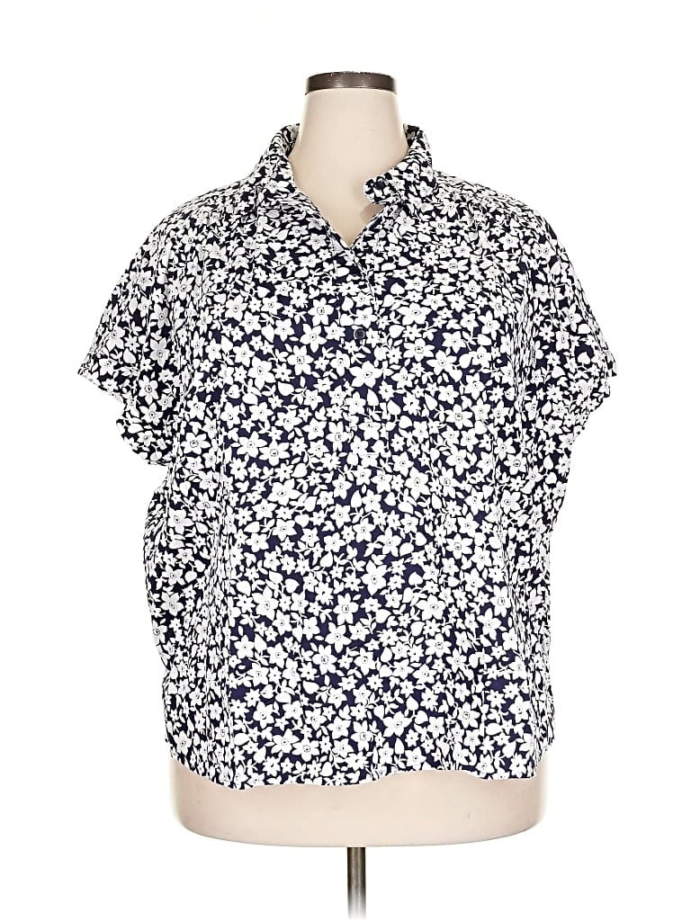 Pre-owned Lane Bryant Short Sleeve Blouse In Blue