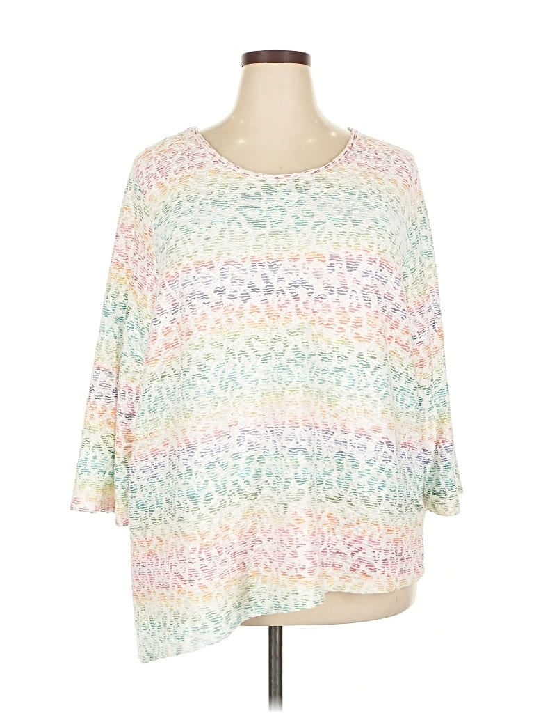 Pre-owned Alfred Dunner 3/4 Sleeve Top Ivory Boatneck Tops In White