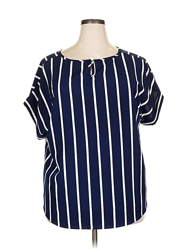 Pre-owned Shein Curve Short Sleeve Blouse In Blue