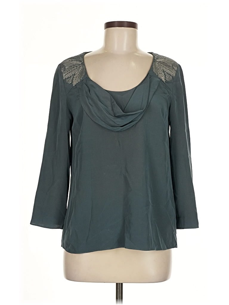 Pre-owned Tibi 3/4 Sleeve Top Teal Cowl Neck Tops In Blue