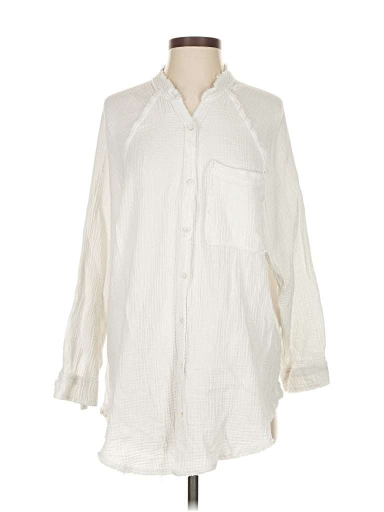 Pre-owned Aerie 3/4 Sleeve Button Down Shirt In White