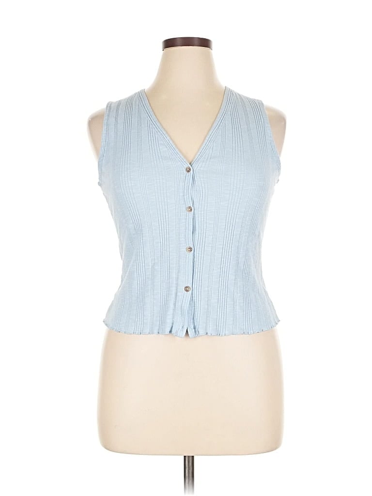 Pre-owned Universal Thread Sleeveless Button Down Shirt In Blue