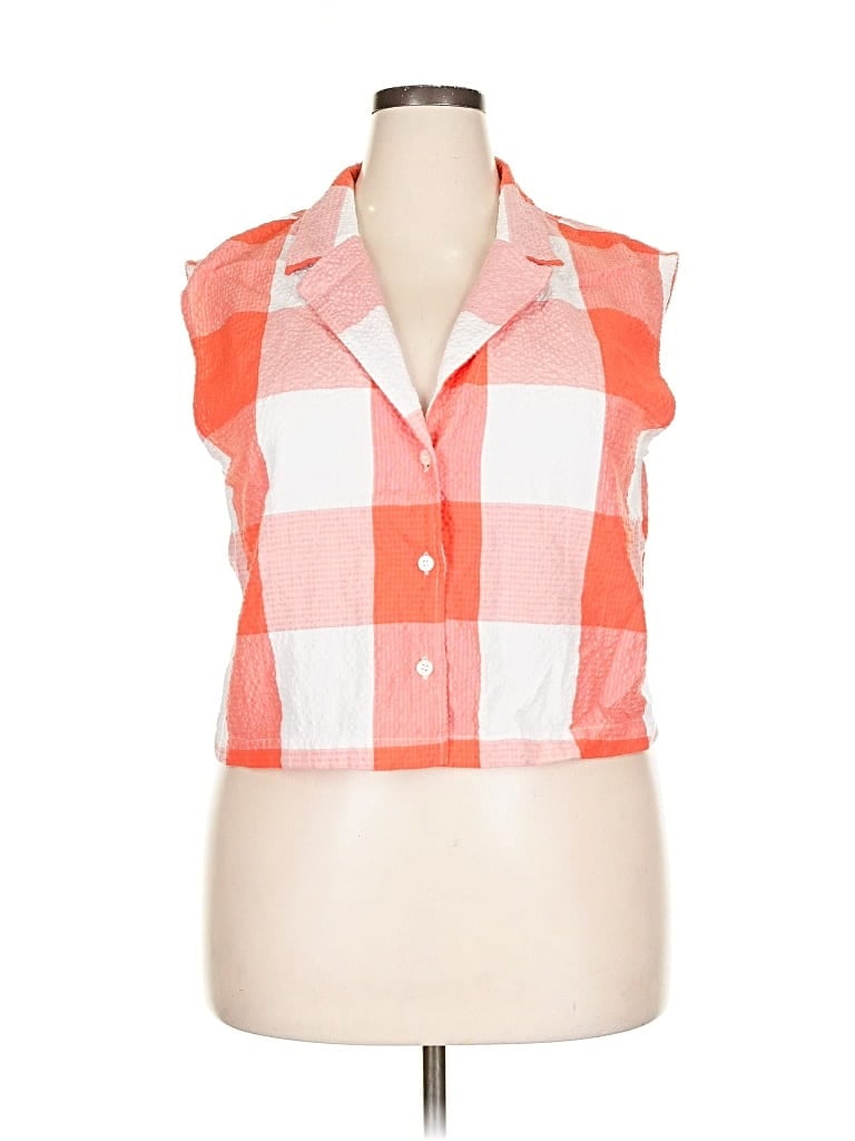 Pre-owned Lou & Grey Sleeveless Button Down Shirt In Orange