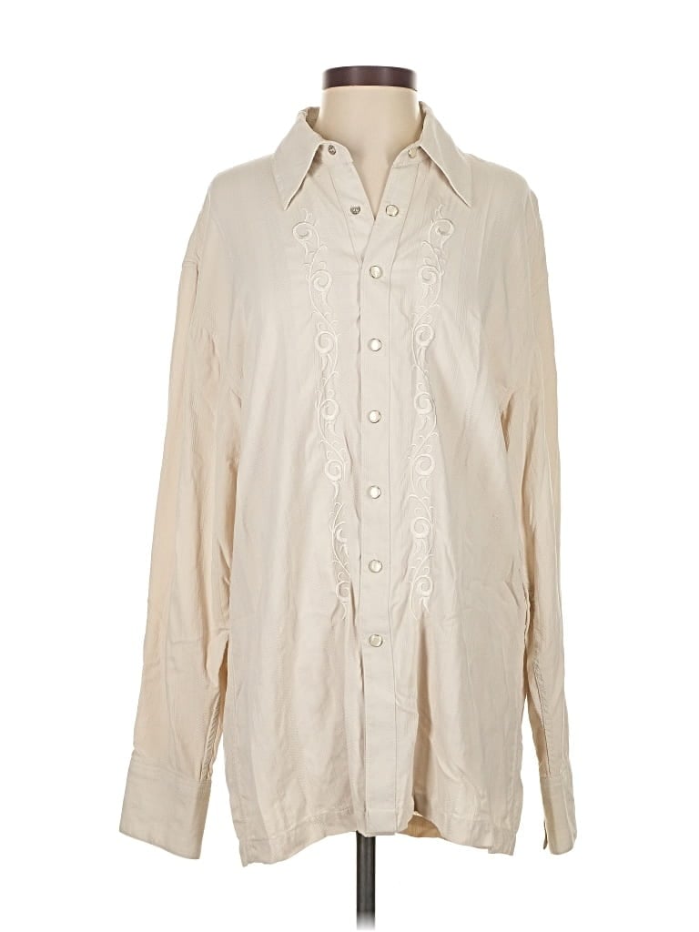 Pre-owned Scully Long Sleeve Silk Top Ivory Collared Neckline Tops In White