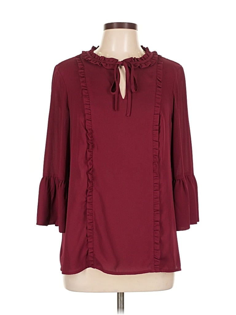 Pre-owned Karl Lagerfeld 3/4 Sleeve Blouse In Burgundy