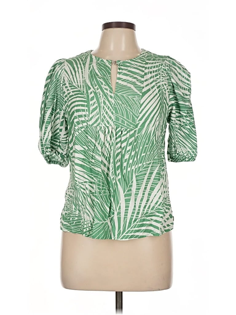 Pre-owned Panama Jack Short Sleeve Blouse In Green