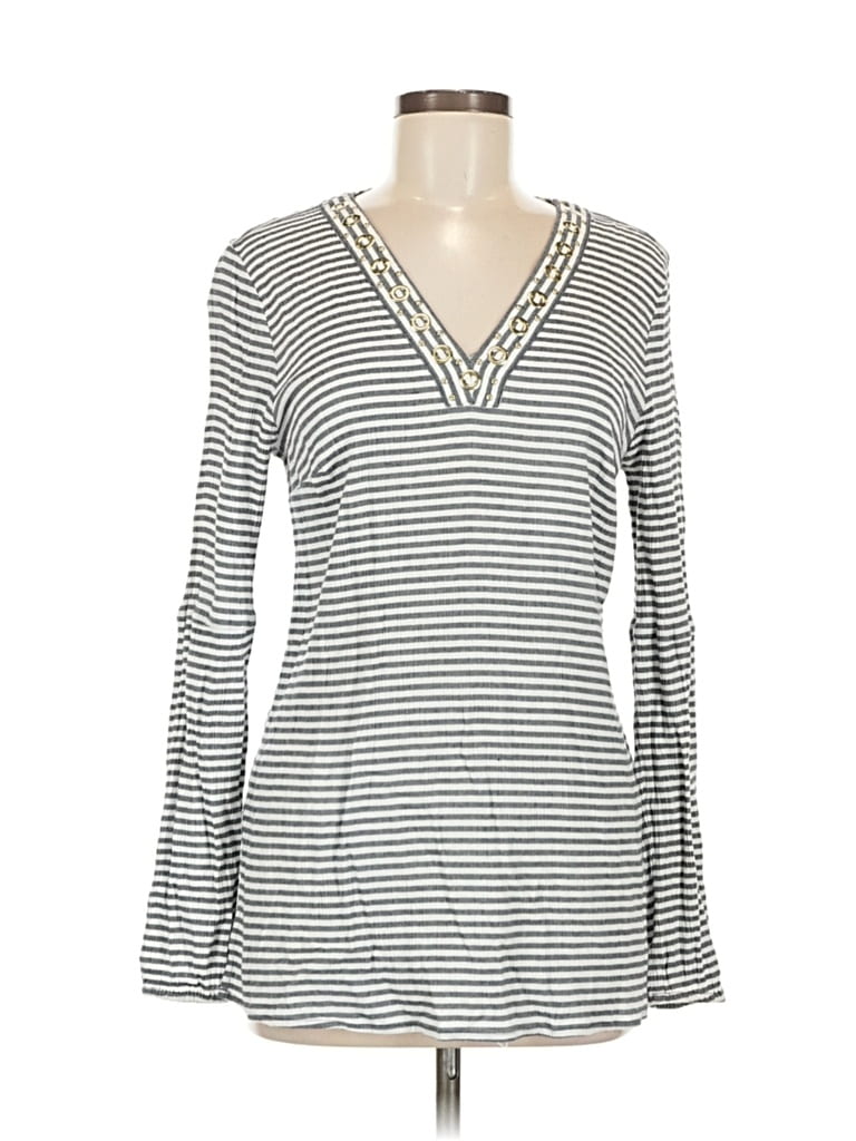 Pre-owned Michael Michael Kors Long Sleeve Top Gray V Neck Tops