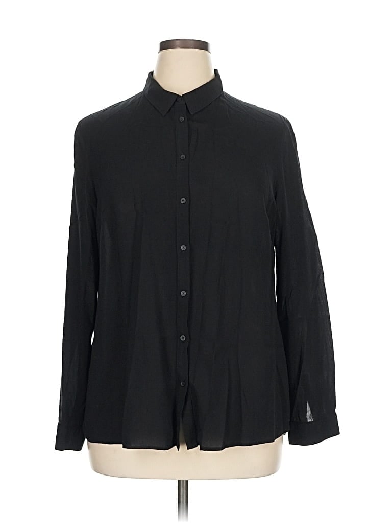 Pre-owned Violeta By Mango Long Sleeve Button Down Shirt In Black