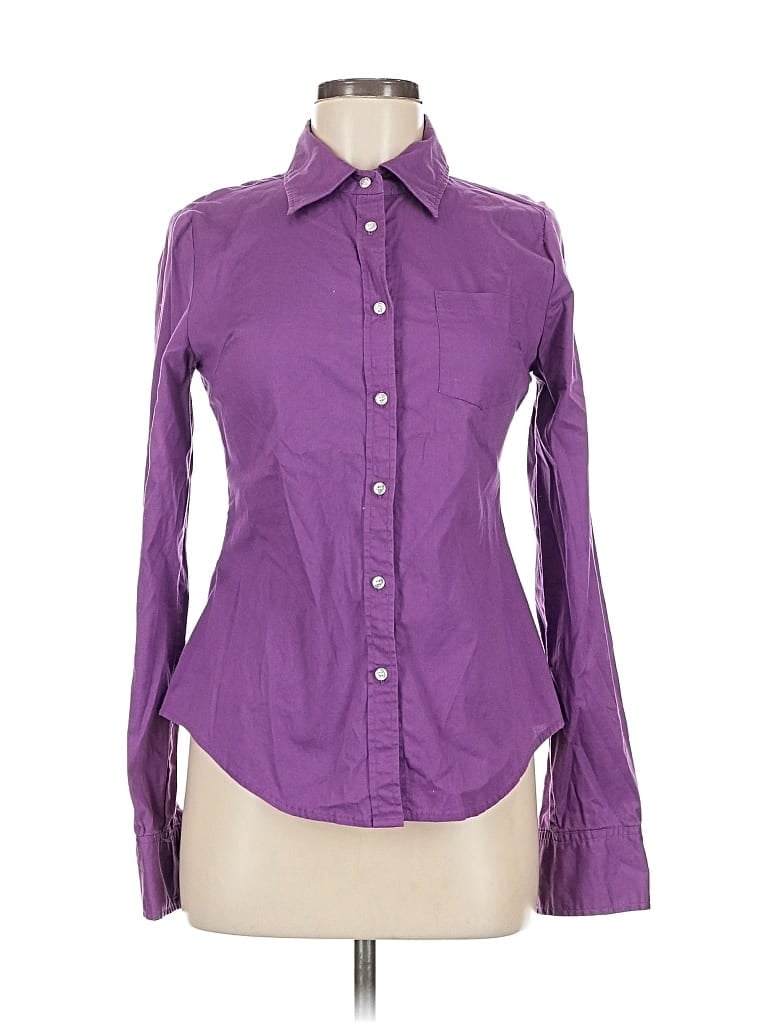 Pre-owned Active Basic Long Sleeve Button Down Shirt In Purple