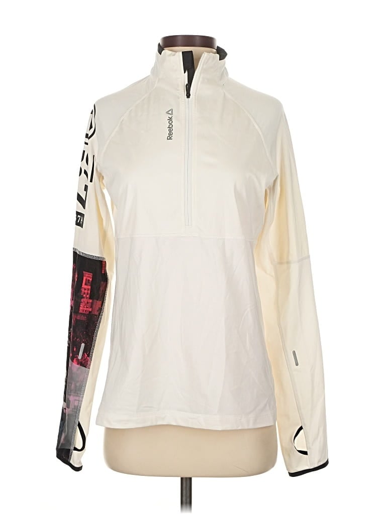 Pre-owned Reebok Long Sleeve Top Ivory High Neck Tops In White