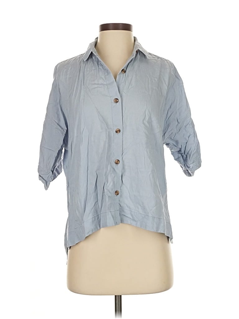 Pre-owned Everlane 3/4 Sleeve Button Down Shirt In Blue