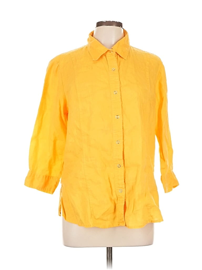 Pre-owned Coldwater Creek 3/4 Sleeve Button Down Shirt In Yellow
