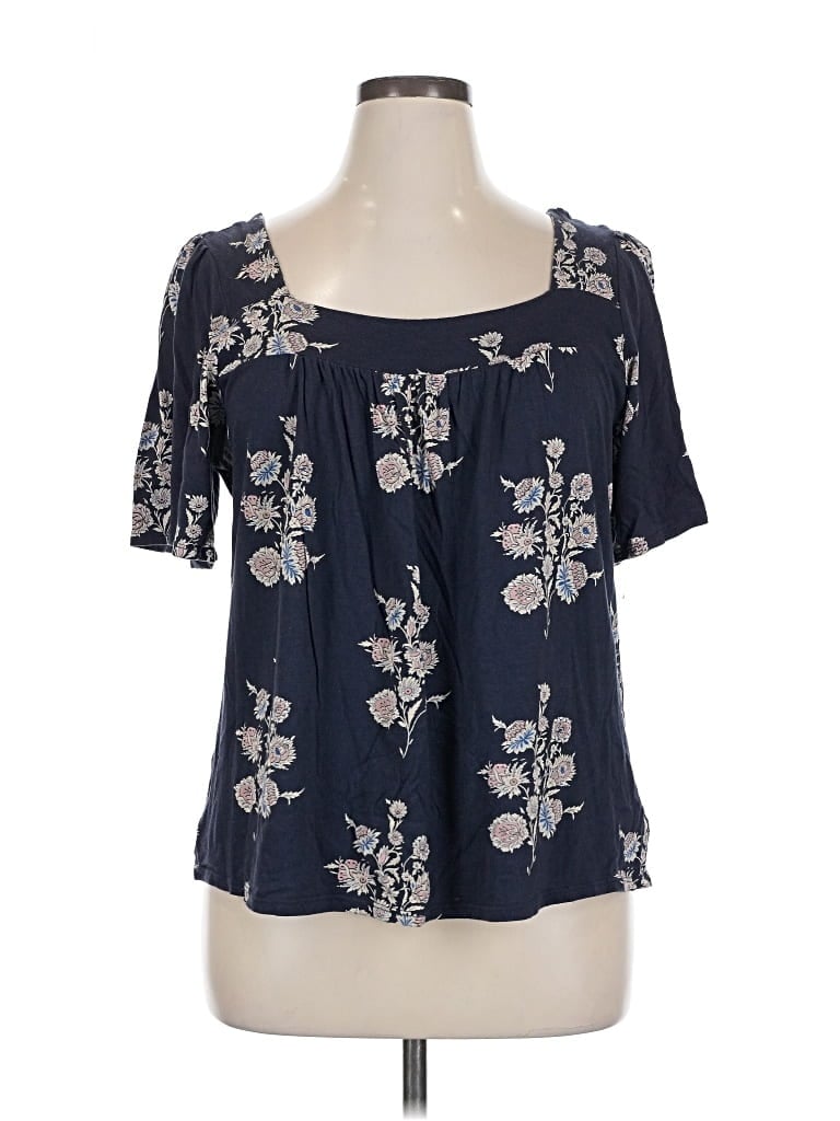 Pre-owned Lucky Brand Short Sleeve Blouse In Blue