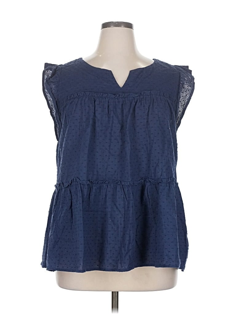 Pre-owned Cotton Bleu Sleeveless Blouse In Blue
