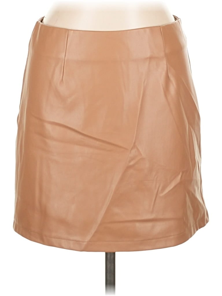 Pre-owned Lblc The Label Faux Leather Skirt In Brown
