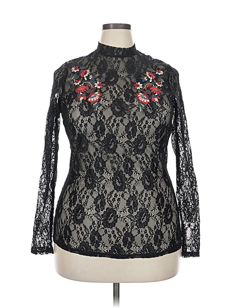 Pre-owned Lane Bryant Long Sleeve Blouse In Black