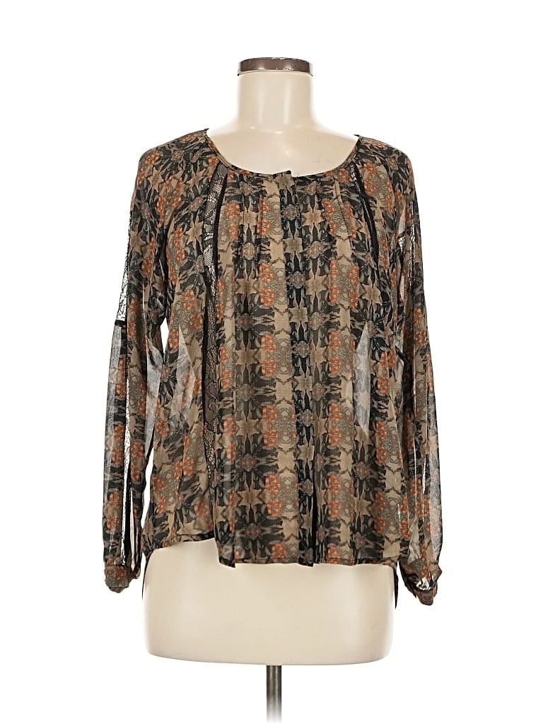 Pre-owned Astr Long Sleeve Blouse In Brown